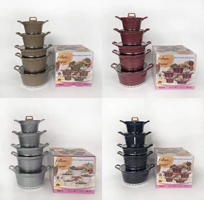 5-Piece Regina Luxury Non-Stick Granite Cookware Set – Durable Induction Pots & Frying Pan Set with Glass Lids