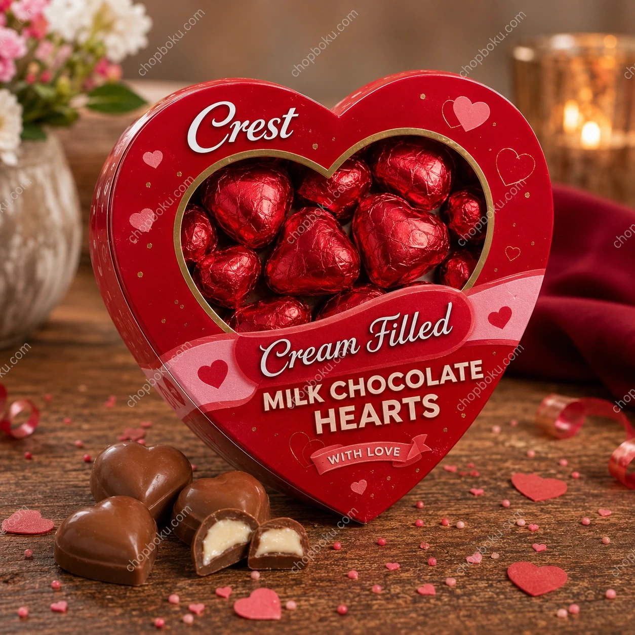 Crest Cream Filled Milk Chocolate Hearts 80g